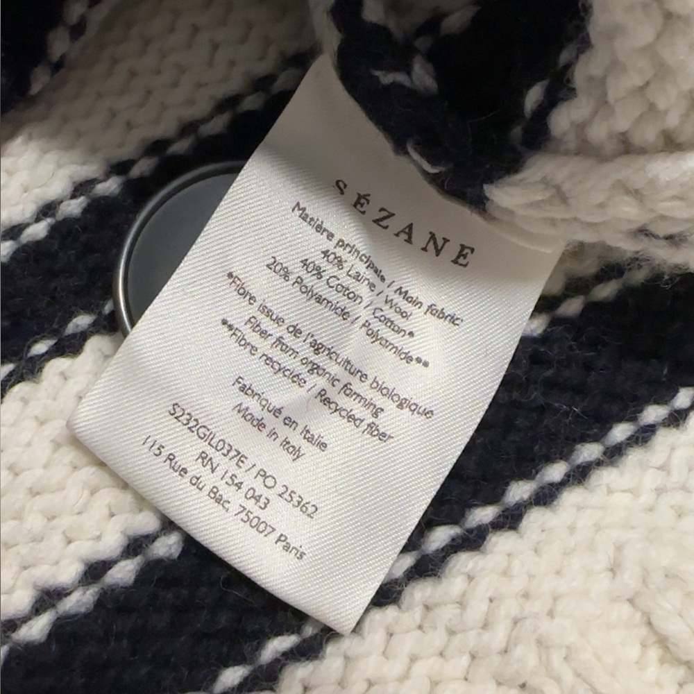 SÉZANE Wool Cotton Blend “Wilson” Cardigan | Ecru/Navy Stripes - Picture 9 of 13